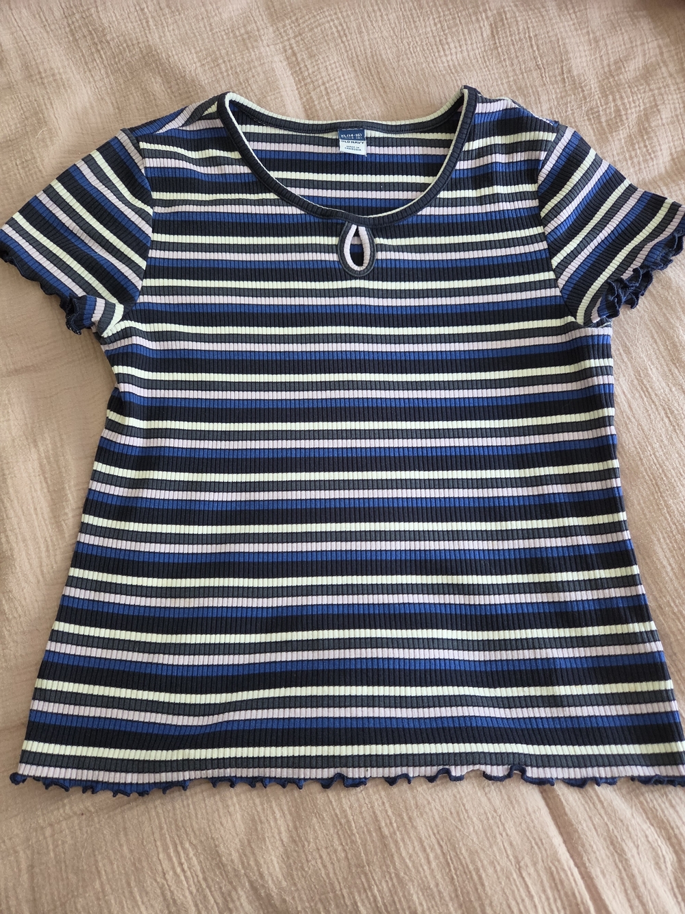 Striped Short-Sleeve Ribbed Top